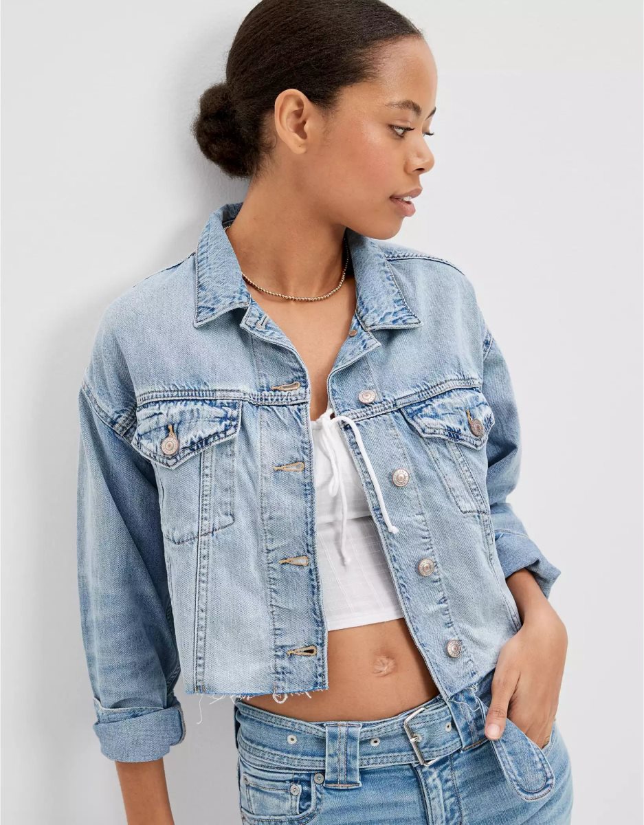 Vestes American Eagle AE Cropped Denim Lavage Clair Femme | YHE-63021633